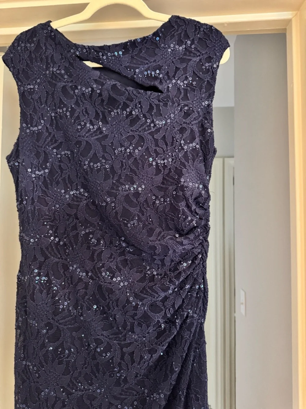 Lauren Ralph Lauren Navy Lace Sequin Gown Maxi Dress Size 14 Elegant - Picture 12 of 13